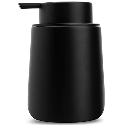 Matte Black Round Soap Dispenser for Kitchen & Bathroom – 9 oz Refillable Resin Pump Bottle for Dish Soap, Hand Soap, Shampoo, Conditioner – Modern Countertop Dispenser with Non-Slip Protective Pads - color: Black, style: Round Short Soap Dispenser