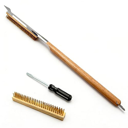 3 Pack 26 Inch Pizza Oven Brush with Scraper and Brass Bristles, Outdoor BBQ Grill Cleaning Brush Copper Wire Pizza Stone with 1 Brush Heads and 1 Screwdriver for Picnic Camping