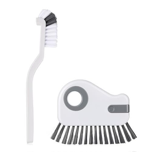 2Pcs 2 in 1 Groove Cleaning Brush Window Track Cleaning Tool Kitchen Scrub Brush Right Angle Scrub Brushes Multifunction Crevice Brushes with Hidden Scraper for Sliding Door Track Small Space Sink