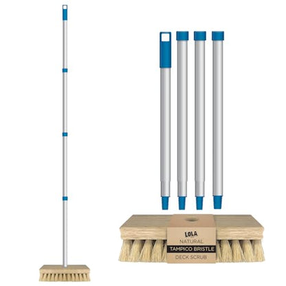 LOLA Deck Scrub Brush, 9" x 3.5" Head w/Tampico Bristles for Outdoor Cleaning, Removes Dirt & Grime from Patios, Decks, Grout, 1 Count - size: 1 Count, style: Tampico Deck Broom -Steel Handle