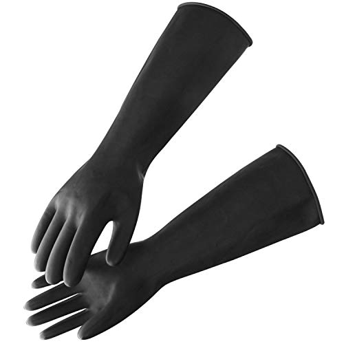 Black Rubber Gloves Extra Large, 22" Long Chemical Resistant Gloves, Waterproof Reusable Dishwashing Household Cleaning Safety Work Heavy Duty Industrial Rubber Glove, 1 Pair XXL - color: Reversible, Black+black, size: XXL-1Pair