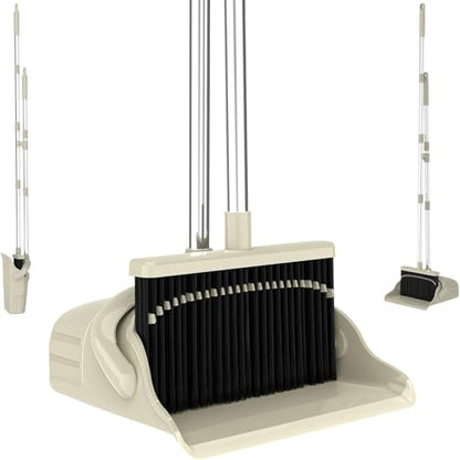 Broom and Dustpan Set, 52-Inch Adjustable Long Handle with Self-Cleaning Comb Teeth, Flexible TPR Lip and Foot-Assisted Fold-Up Dustpan for Home, Kitchen, Office and Apartment, Gray Yellow - color: Gray Yellow