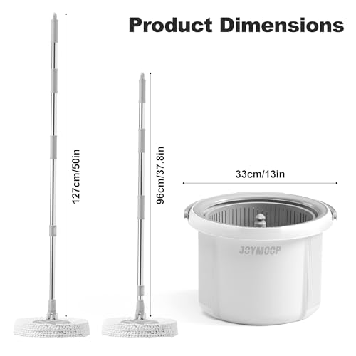 JOYMOOP Spin Mop and Bucket Set, 360° Mop Head & Telescopic Handle, 3 Reusable Microfiber Pads, Wet and Dry Use, Hands-Free Cleaning for Hardwood, Tile, Laminate Floors & Walls