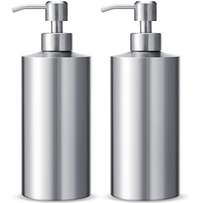 Teenyyou 2 Pcs 18.6 Oz/550 ml Large Stainless Steel Soap Dispenser Countertop Liquid Hand Soap Pump Bottle Rust Proof Metal Dispenser for Countertop Bathroom Kitchen Hand Dish Lotion(Round) - size: 18.6 oz, style: Round