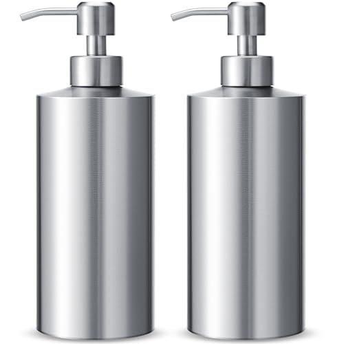 Teenyyou 2 Pcs 18.6 Oz/550 ml Large Stainless Steel Soap Dispenser Countertop Liquid Hand Soap Pump Bottle Rust Proof Metal Dispenser for Countertop Bathroom Kitchen Hand Dish Lotion(Round) - size: 18.6 oz, style: Round