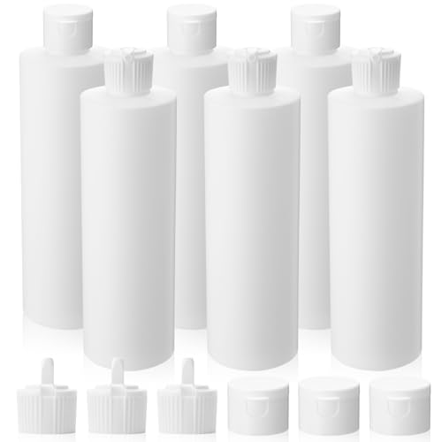 6 Pack 16 oz Plastic Shampoo Bottles with 6 Caps in 2 Styles Squeeze Refillable Lotion Body Wash Storage Empty Bottles for Liquids, Conditioner, Body Soap