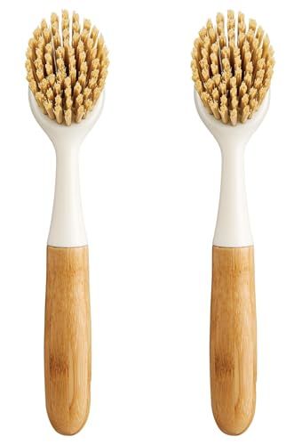 HIC Kitchen Dish Scrubbing Brush, Bamboo with Non-Scratch Bristles, Set of 2 - style: Dish Scrubber Brush, Set/2