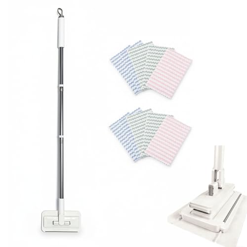 Push Clamp Mini Mop Stick with 39in Short Handle — Zero-Touch Gap Dust Cleaner & Press Lock Small Mop Head, Lazy Mops Wet and Dry for Kitchen Bathroom Toilet Cleaning with 10 Cloths - size: 1 mini mop+10 cloths