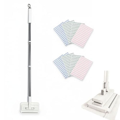 Push Clamp Mini Mop Stick with 39in Short Handle — Zero-Touch Gap Dust Cleaner & Press Lock Small Mop Head, Lazy Mops Wet and Dry for Kitchen Bathroom Toilet Cleaning with 10 Cloths - size: 1 mini mop+10 cloths