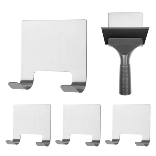 MOROBOR 4 Pcs Shower Squeegee Adhesive Hook, All-Purpose Scraper Holders Towel Hooks Stainless Steel Waterproof Storage Hook Bath Accessories for Kitchen & Bathroom（Silver） - color: Silver