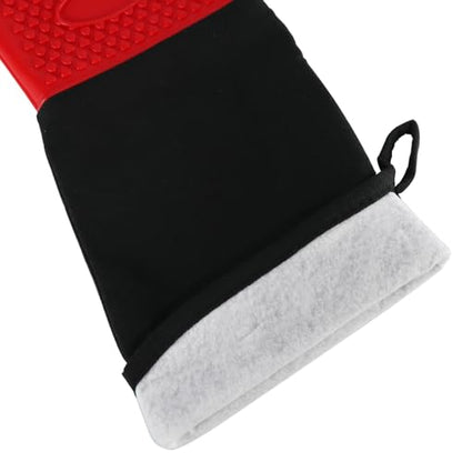 1 Pair Extra Long Professional Oven Mitts, Non-Slip Silicone Grip Heat Resistant,19.7" Length,Up to 572℉ for BBQ Cooking Baking Grilling (Red) - color: Red
