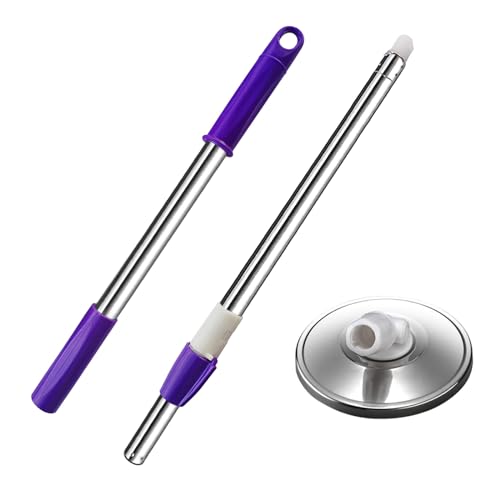 Spin Mop Replacement Mop Handle, 49-inch 360 Degrees Rotating Telescopic Replacement Mop Stick with Stainless Steel Disc for Spin Mop Bucket Cleaning System (Stainless Steel Disc, Purple) - color: Purple, style: Stainless Steel