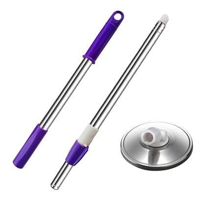 Spin Mop Replacement Mop Handle, 49-inch 360 Degrees Rotating Telescopic Replacement Mop Stick with Stainless Steel Disc for Spin Mop Bucket Cleaning System (Stainless Steel Disc, Purple) - color: Purple, style: Stainless Steel