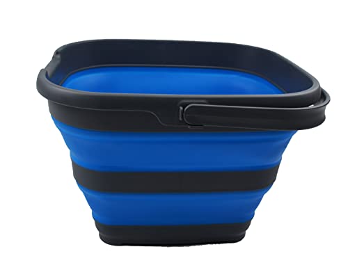 SAMMART 10L (2.6 Gallon) Collapsible Rectangular Handy Basket/Bucket (Grey/Blue, 1) - color: Grey/Blue