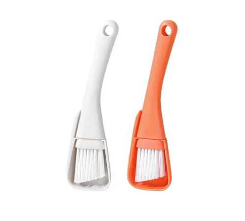 2PCs Window Track & Crevice Cleaning Brushes with Built-in Dustpan - Floor/Window Slot/Keyboard/Door Crevice Brush Set, Household Cleaning Tool Set(White+Orange) - color: White+orange