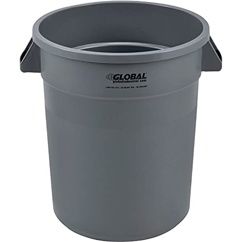 Global Industrial Commercial Round Trash Can, 20 Gallon Capacity, Plastic Garbage Can, Indoor and Outdoor Utility Trash Can, Gray, 19" W x 22-1/2"H, No Lid - color: Gray