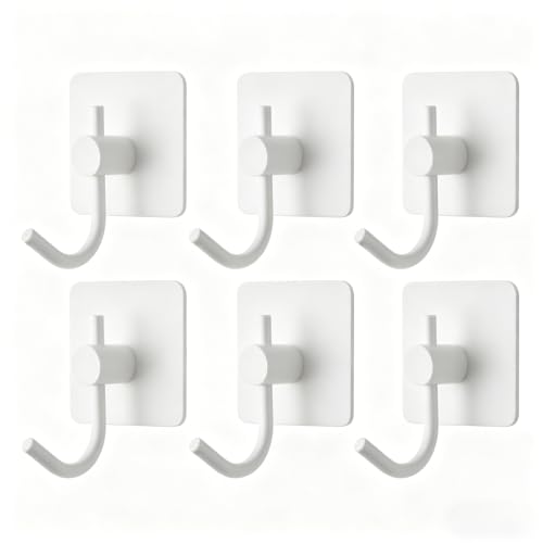 VAEHOLD Wall Hooks, Heavy Duty Sticky Holder Waterproof Aluminum Towel Hooks for Hanging Coat, Hat, Key, Clothes, Closet Hook Wall Mount for Kitchen, Bathroom, Office (White, 6 Pack) - color: White, size: 6 Pack