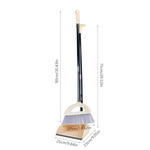 Broom and Dustpan Combo for Office, Broom and Dustpan Set for Home, Long Handle Broom with Upright Standing Dustpan,Indoor&Outdoor Sweeping