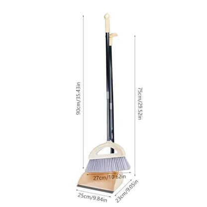 Broom and Dustpan Combo for Office, Broom and Dustpan Set for Home, Long Handle Broom with Upright Standing Dustpan,Indoor&Outdoor Sweeping