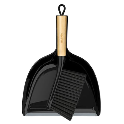 MR.SIGA Dustpan and Brush Set, Portable Cleaning Brush and Dustpan Combo with Bamboo Handle, Black, 1 Set - color: Black