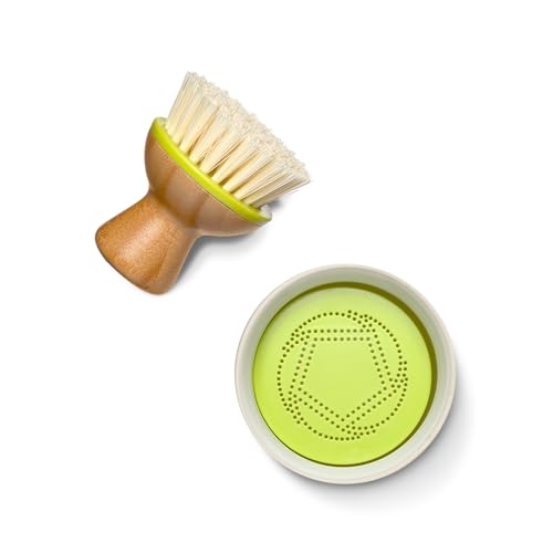 Full Circle Bubble Up- Eco-Friendly Bamboo Dish Brush – Ergonomic Palm Scrubber with Handle for Kitchen Cleaning, Dish Scrub Brush for Nonstick, Cast Iron & Sink, Green Brush 1 Pk