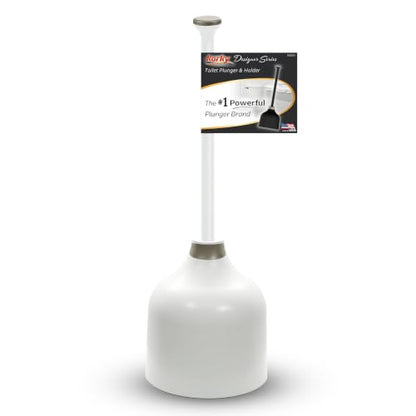 Korky White Toilet Plunger and Holder – Heavy Duty Compact Design – Fast Clog Removal – Easy to Clean - Made in USA - color: White