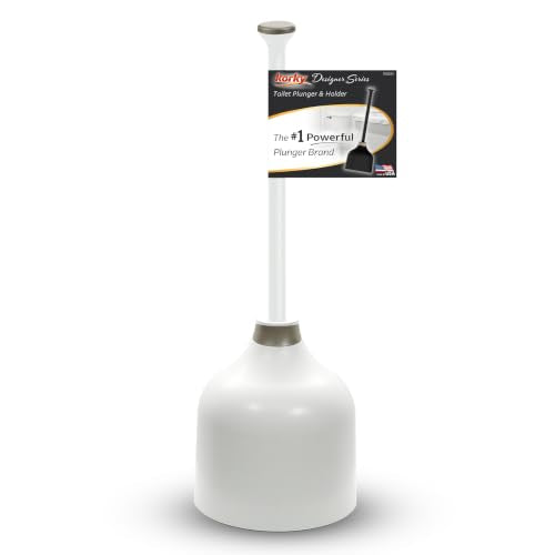 Korky White Toilet Plunger and Holder – Heavy Duty Compact Design – Fast Clog Removal – Easy to Clean - Made in USA - color: White