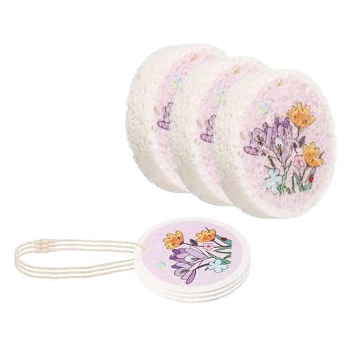 uxcell 6Pcs Cellulose Sponges, Round Kitchen Clean Sponges Non-Scratch Compressed Dish Scrubber with Floral Pattern for Kitchen Household Cookware Bathroom Cleaning & DIY, Purple - color: Purple