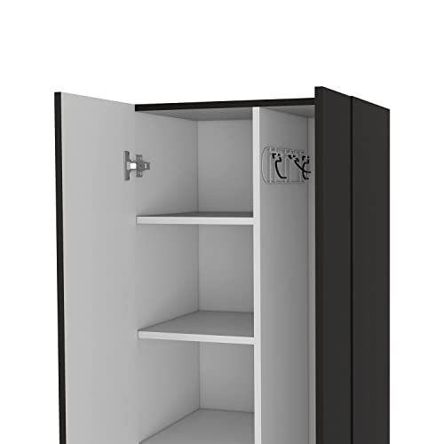 FM FURNITURE Norway Broom Closet Pantry, Five Shelves, Double Door Cabinet,Black/White -Kitchen Room