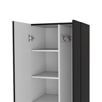 FM FURNITURE Norway Broom Closet Pantry, Five Shelves, Double Door Cabinet,Black/White -Kitchen Room