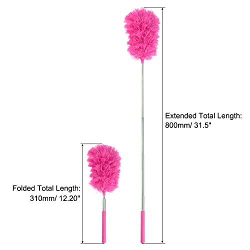 MECCANIXITY Microfiber Cleaning Duster, 12 to 31.5 Inch Washable Extendable Brush Flexible Feather Duster for Window Furniture, Rose Red - color: Rose Red
