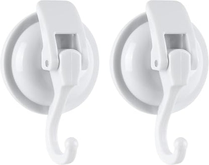 Heavy Duty Shower Suction Cup Hooks - Glass and Bathroom Robe Hangers, Reusable, No Hole Punch - White, 2 Pack - color: White, size: 2 Pack