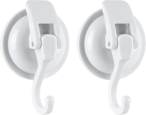 Heavy Duty Shower Suction Cup Hooks - Glass and Bathroom Robe Hangers, Reusable, No Hole Punch - White, 2 Pack - color: White, size: 2 Pack