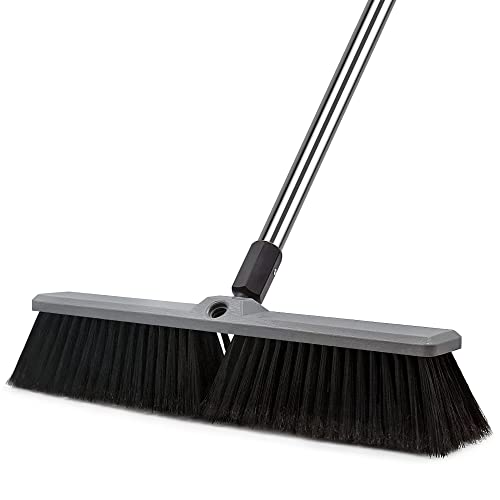 18 Inch Push Broom Brush Outdoor Heavy Duty Broom Stiff Bristles Commercial Outdoor Broom Brush for Cleaning Garage Driveway Yard Patio Deck Concrete Wood Stone Floor with 63" Long Handle - color: Upgrade Black