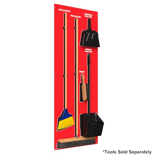 Clean & Sweep 5S Shadow Board/Wall Mount Broom Holder, 68" x 30" Board, 5S Cleaning Station - Board Only, Tools Sold Separately, Made in The USA by AccuformNMC, Red/Black, PSB114RDBK - color: Red/Black