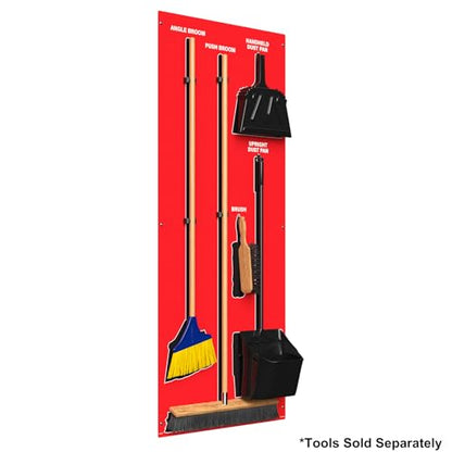Clean & Sweep 5S Shadow Board/Wall Mount Broom Holder, 68" x 30" Board, 5S Cleaning Station - Board Only, Tools Sold Separately, Made in The USA by AccuformNMC, Red/Black, PSB114RDBK - color: Red/Black
