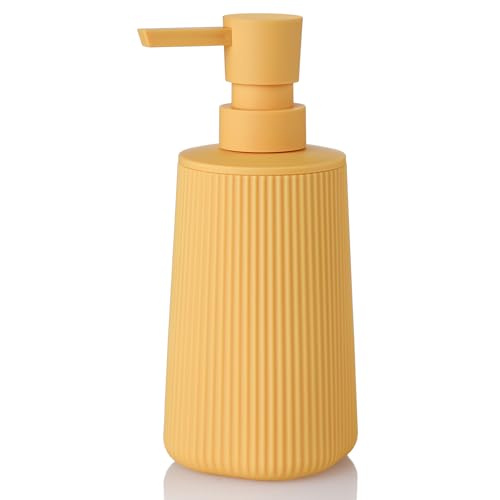 Small Soap Dispenser for Bathroom and Kitchen, Modern Farmhouse Striped Style Plastic Hand Soap Dish Soap Dispenser with Pump Matte Yellow - color: Yellow