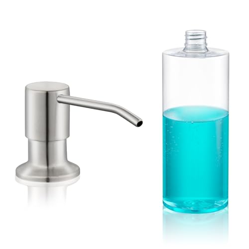 Built in Soap Dispenser for Kitchen Sink Countertop, Brushed Nickel Stainless Steel Soap Dispenser Pump Head Refill from the Top with 11 Ounce Transparent Soap Bottle - color: Brushed Nickel