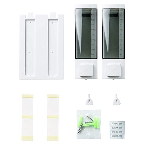 Double Soap Dispensers 250ml ABS Plastic Drill Free with Adhesive or Wall Mount with Screws Liquid Hand Shower Dispenser for Bathroom Gray - size: 2-Chamber