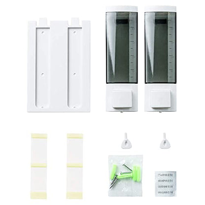 Double Soap Dispensers 250ml ABS Plastic Drill Free with Adhesive or Wall Mount with Screws Liquid Hand Shower Dispenser for Bathroom Gray - size: 2-Chamber