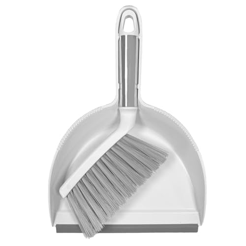 Small Broom with Dustpan Combo Set Mini Broom and Brush Set Hand Sweeper for Cleaning Desk Office Kitchen Pet Nest (White) - color: White
