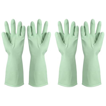 uxcell Rubber Cleaning Gloves, Reusable Household Dishwashing Long Rubber Gloves - color: Light Green, size: Medium