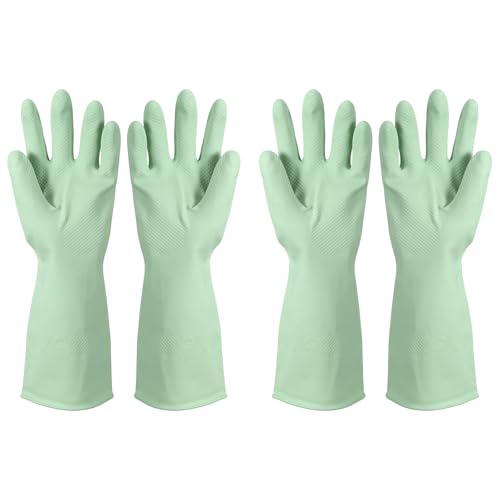 uxcell Rubber Cleaning Gloves, Reusable Household Dishwashing Long Rubber Gloves - color: Light Green, size: Medium