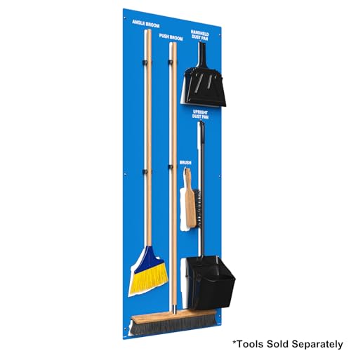 Clean & Sweep 5S Shadow Board/Wall Mount Broom Holder, 68" x 30" Board, 5S Cleaning Station - Board Only, Tools Sold Separately, Made in The USA by AccuformNMC, Blue/White, PSB114BUWT - color: Blue/White