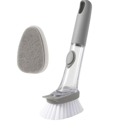 2-in-1 Soap Dispensing Dish Brush with Sponge Head – Easy Grip Kitchen Scrubber for Dishes, Pots, Pans & More – Includes Refill – by Dependable Industries Inc. Essentials