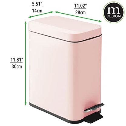 mDesign Small Modern 1.3 Gallon Rectangle Metal Lidded Step Trash Can, Compact Garbage Bin with Removable Liner Bucket and Handle for Bathroom, Kitchen, Craft Room, Office, Garage - Light Pink - color: Light Pink, size: 1.3 Gallon