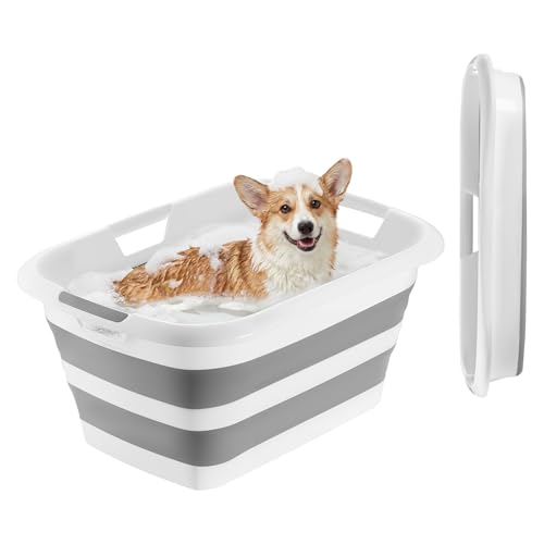 VEVOR Dog Bathtub, Collapsible Dog Bath Tub, Pet Bathing Grooming Wash Shower Station, Portable Space-Saving & Stable Support, for Small Pet Puppy Doggie Cat Outdoor, Gray White - color: Gray White
