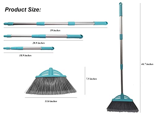 Three-Section Telescopic Aluminum Alloy Rod Long-Handled Broom (Light Blue) - color: Light Blue