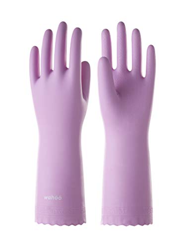 LANON wahoo Skin-Friendly Cleaning Gloves, Dishwashing Kitchen Gloves with Cotton Flocked Liner, Reusable, Non-Slip, Mauve Mist, Large - color: Mauve Mist, size: Large (Pack of 1)