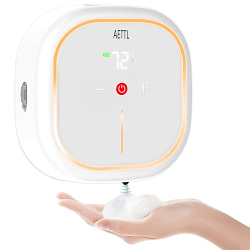 Automatic Foam Soap Dispenser Touchless Wall Mounted, USB-C Rechargeable with Smart Screen Temperature Display & Ambient Light, 7 Adjustable Levels, 16.9 oz for Kitchen Bathroom Commercial,White - color: Ae-002-w